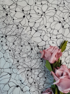 Fio preto que Cording dois a largura de Tone Lace Fabric Embroidered 142cm