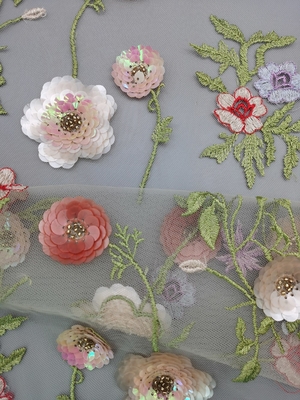 a lantejoula 3D colorida bordou a tela que Seuqin floral perlou a tela do laço
