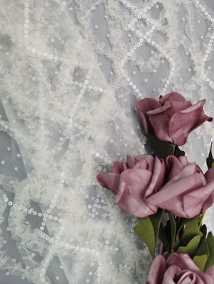 a lantejoula da flor 3D bordou a tela líquida nupcial do laço do tule da tela com lantejoula