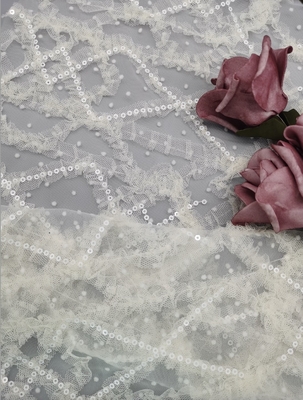a lantejoula da flor 3D bordou a tela líquida nupcial do laço do tule da tela com lantejoula