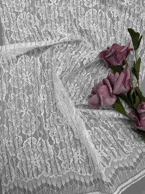 Tela floral branca do laço de 55 polegadas na composição de nylon de rayon do algodão com pestana da vieira