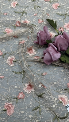 100% algodão bordado tecido de renda floral elegante bordado tecido para vestido de festa
