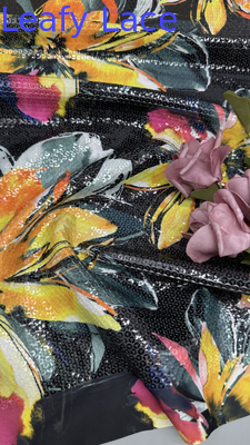 Tecido de bordado 3D de lenço floral para vestido de aniversário