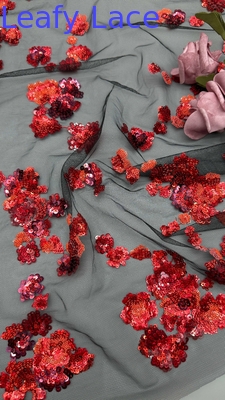 Nova coleção Red Sequin bordado tecido de renda 3D floral Elegante bordado de casamento tecido