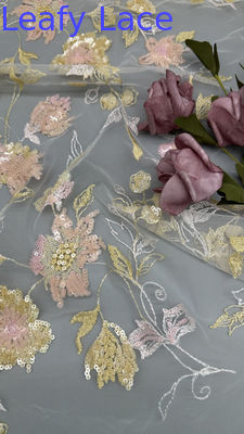 Embroidery tecido de renda de contas Sequin Floral Elegante E Respira Tecido de ocasião de luxo