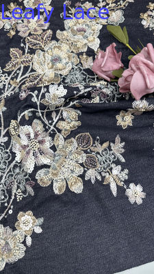 Tecido de bordados de contas, lenço de cama brilhante, tecido de renda floral, tecido de festa