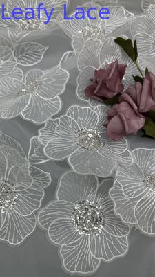 Tecido de bordado de contas 100% poliéster brilhante personalizado elegante para vestidos de festa vestidos