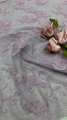Tecido de renda bordada folha malha produto fábrica luxo para vestidos de noiva