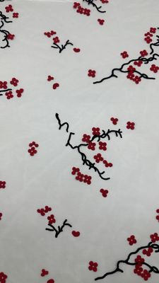 Traditional Snowflowers  Flocked Mesh Lace Design Fabric Customized for Elegant Fabric