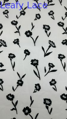 Renda de malha flocada de rosa tradicional de cor doce, qualidade personalizada para vestido elegante