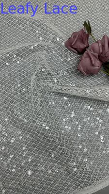 Tecido de Renda Bordada com Lantejoulas para Vestidos de Noiva, Beleza Personalizada e Vestidos Delicados com Folhas