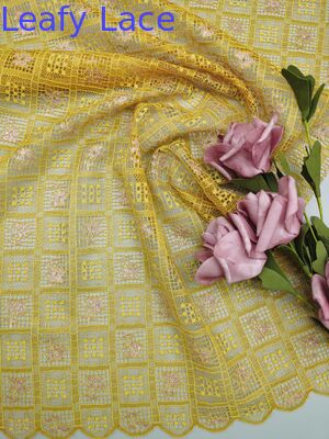 Plaid Yellow Hollow-up Patter Embroidered Lace Fabric Nova Coleção