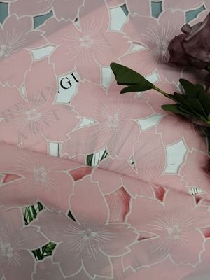 Tela 100% do Applique do laço do corte do laser do poliéster para o vestido de casamento