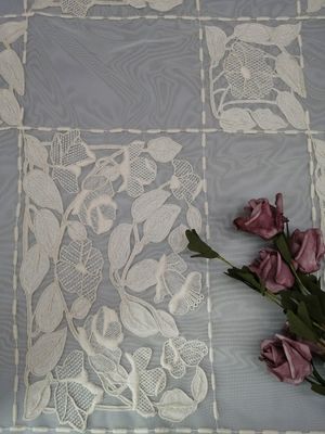 Pano floral do tule da cama amarrado bege da tela do bordado do algodão
