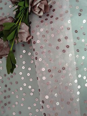 Tule transparente cor-de-rosa de Organza da tela bordada da lantejoula para o fato