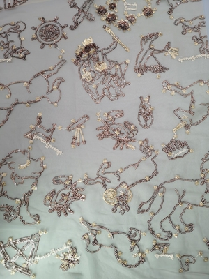 Lantejoula da malha do laço do vestido da menina da tela bordada da lantejoula da cor de Champagne