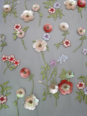 a lantejoula 3D colorida bordou a tela que Seuqin floral perlou a tela do laço